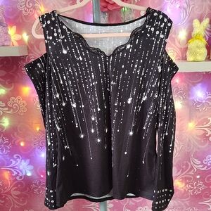 Source Unknown Black Blouse with White Starry Design
